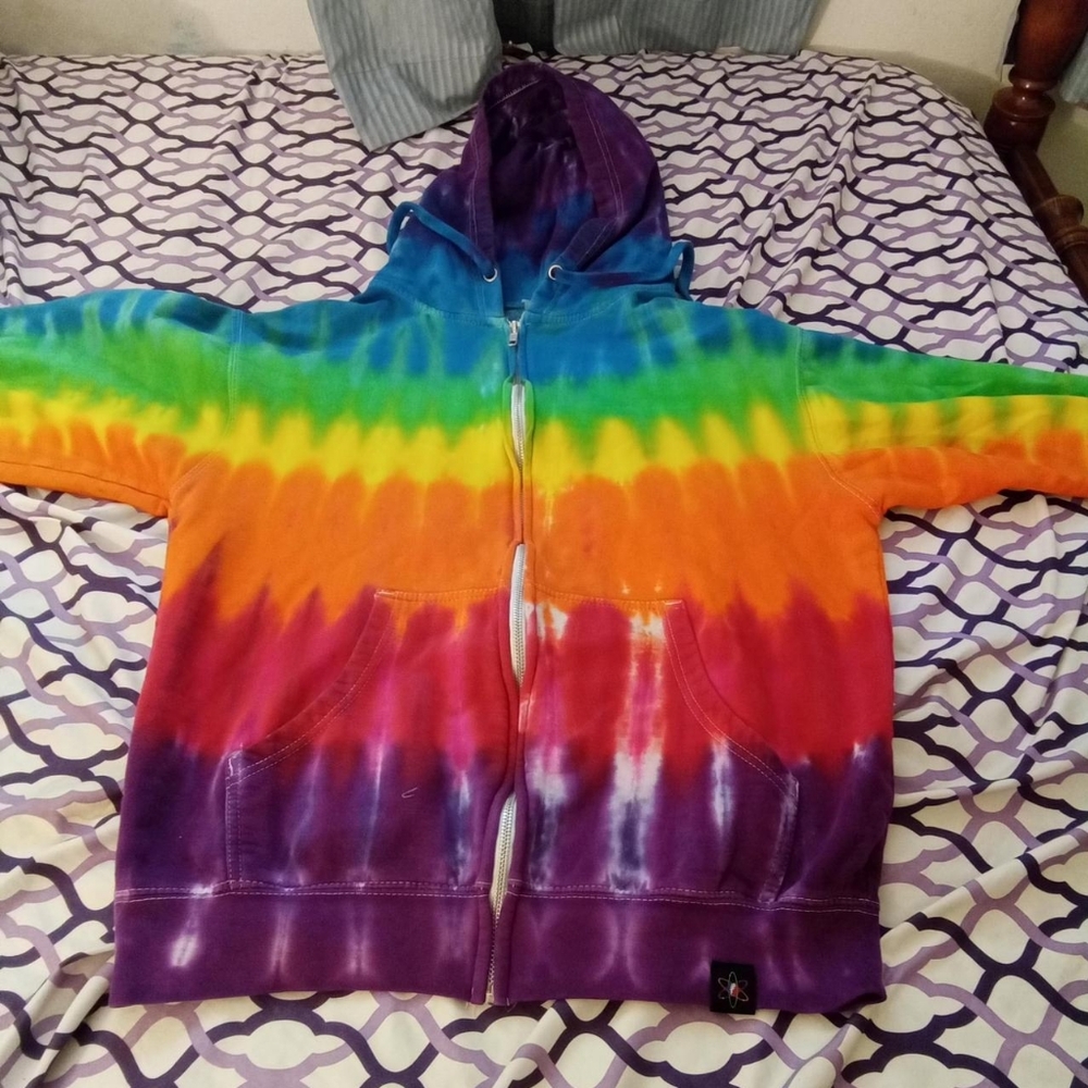 Colorful tie dye rainbow bright heavyweight zip up hoodie